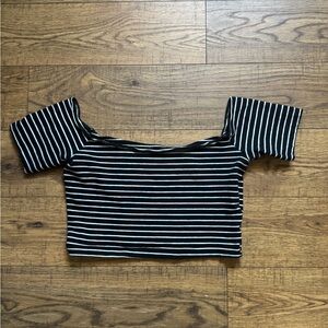 2000’s American Apparel Bodycon Stretch Cap Sleeve Black and White Crop T-Shirt